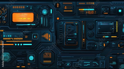 Futuristic technology interface design digital environment graphic style dark theme high-tech concept