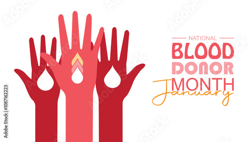 National Blood Donor Month observed each year during January. Healthcare Medical Awareness concept. Vector template for banner, greeting card, poster with background.