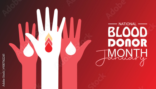 National Blood Donor Month observed each year during January. Healthcare Medical Awareness concept. Vector template for banner, greeting card, poster with background.