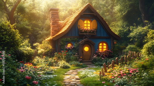 Wallpaper Mural A Magical Fairytale House Surrounded by Enchanting Forest Elements and Delightful Garden Decorations Torontodigital.ca