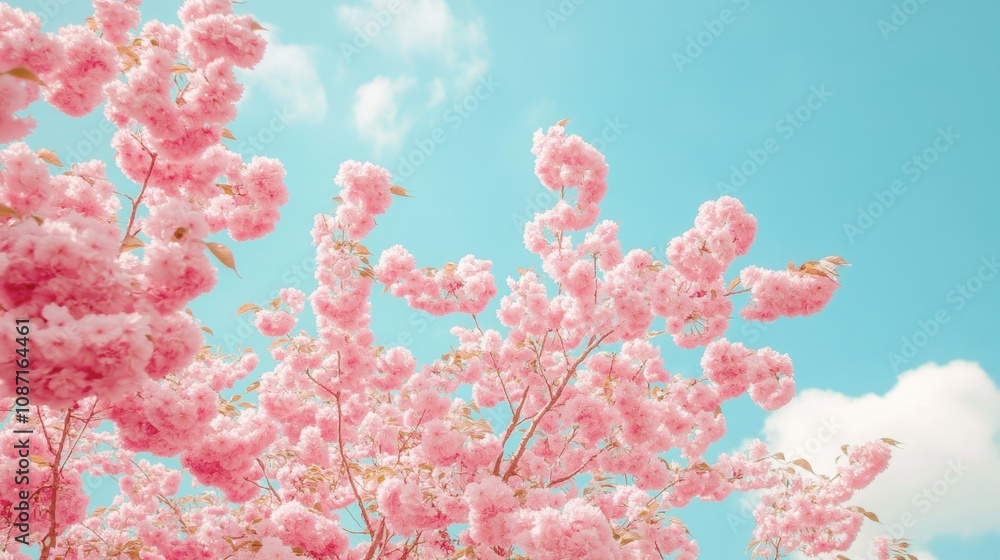 Cherry blossoms swaying in the wind under a bright blue sky, filling the air with vibrant pink petals. Cherry blossoms swaying in the wind under a bright blue sky, filling the air with vibrant pink petals.
