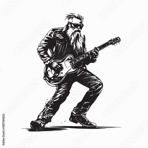 Energetic Senior Male Rocker Playing Guitar Vector Illustration in a Stylish Fashion