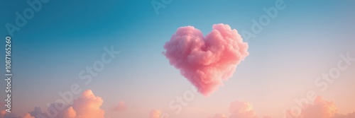 A large, fluffy cloud shaped like a heart drifts against a pastel sky photo