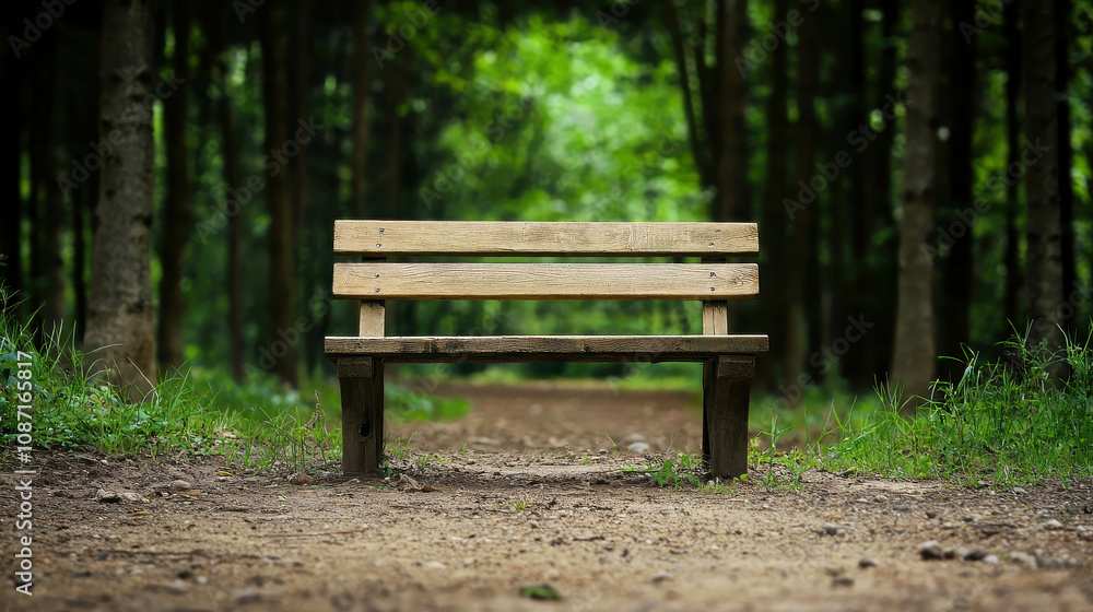 Peaceful Wooden Bench Surrounded by Lush Green Forest Pathway Inviting Visitors to Relax and Enjoy Nature's Serenity in a Tranquil Outdoor Setting Peaceful Wooden Bench Surrounded by Lush Green Forest Pathway Inviting Visitors to Relax and Enjoy Nature's Serenity in a Tranquil Outdoor Setting