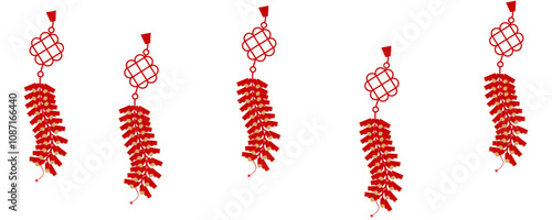hanging chinese new year greetings ornament elements with background chinese firecrackers