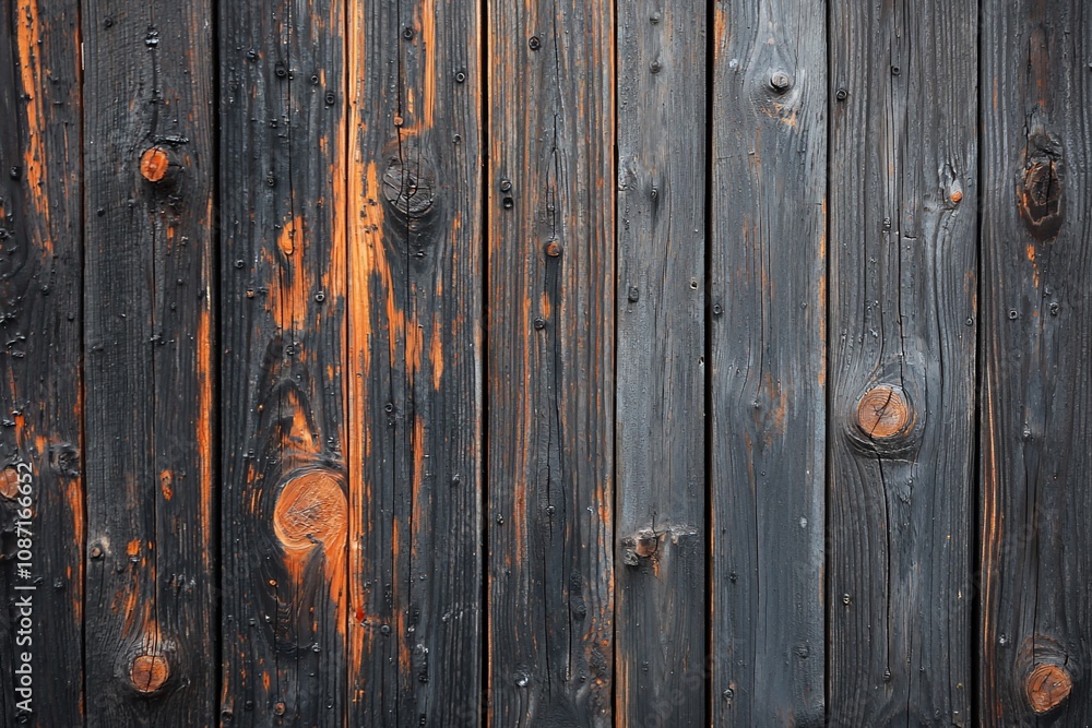 Textured Dark Wooden Planks with Orange Highlights Textured Dark Wooden Planks with Orange Highlights