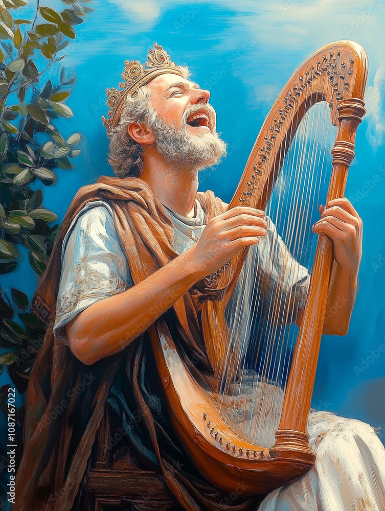Obraz premium King david playing harp