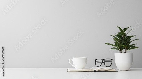 Wallpaper Mural Wellness Journal and Herbal Tea, promoting mindfulness, minimalistic design, inviting space for personal reflection and marketing opportunities Torontodigital.ca