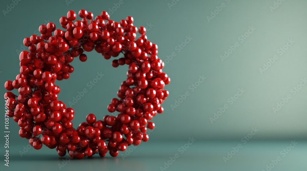 A 3D abstract sculpture made of red spheres in a circular shape. A 3D abstract sculpture made of red spheres in a circular shape.