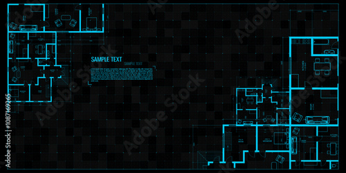 Architectural background. Building construct plan. Interior design sketch draw. Home floor architect pattern. Office reconstruction project. Abstract technology illustration. Vector blueprint.