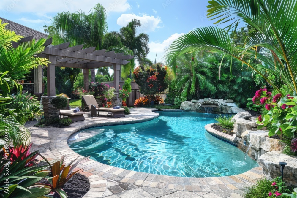 Tropical Pool Landscape Design Creates a Relaxing Oasis with Lush Greenery Tropical Pool Landscape Design Creates a Relaxing Oasis with Lush Greenery
