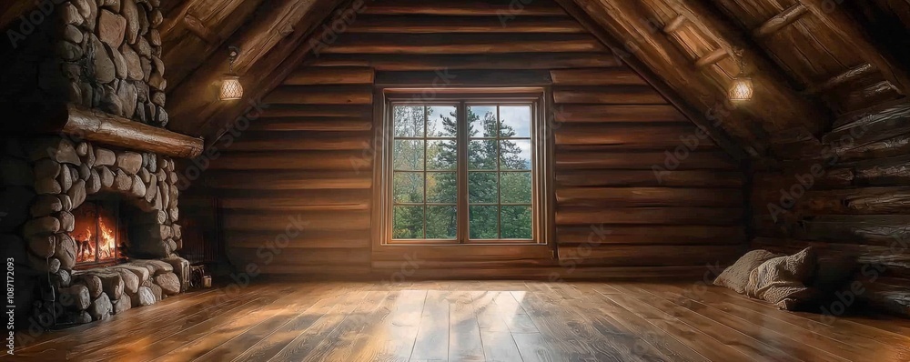 Obraz premium Solitary Cabin in Serene Wilderness, a secluded retreat surrounded by nature, evoking peace and tranquility in a remote setting.