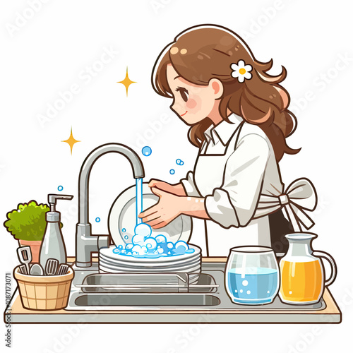 mother is washing dishes 