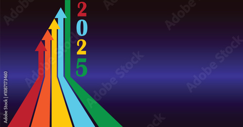 Happy New Year design vector. trendy new year 2025 design template. 2025 growth business for trend up finance on growth graph money revenue, Businessman analyzes profitability of working