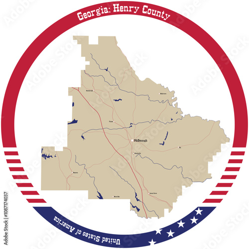 Map of Henry County in Georgia, USA arranged in a circle.