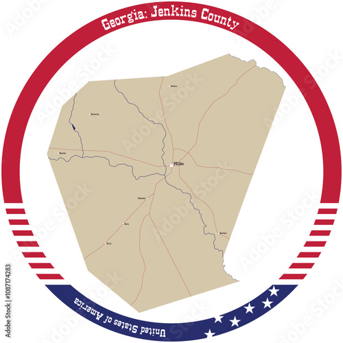 Map of Jenkins County in Georgia, USA arranged in a circle. photo