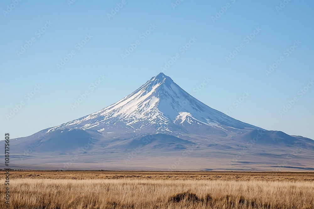 Fototapeta premium Majestic Snow-Capped Volcano Under Clear Blue Sky