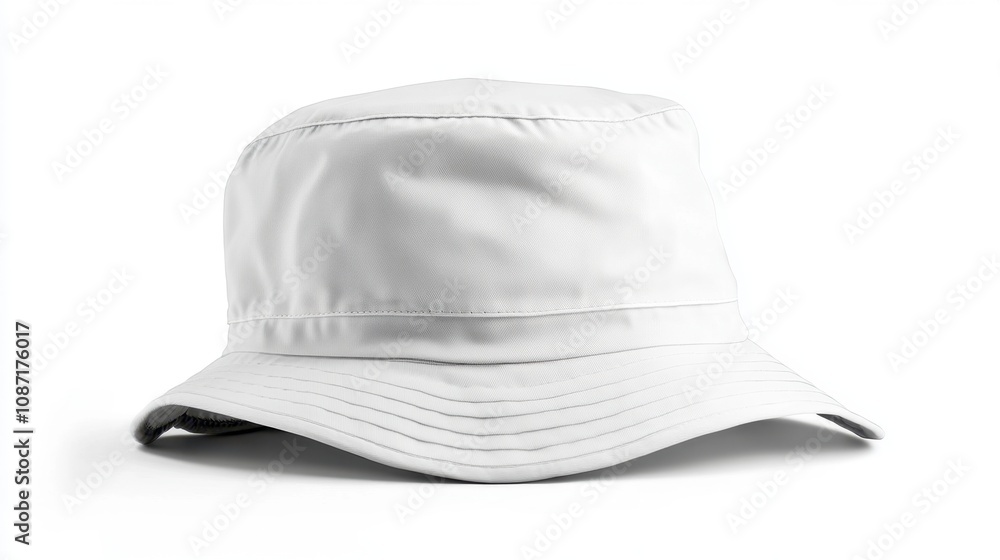 Fototapeta premium Stylish White Bucket Hat for Summer Fashion and Outdoor Activities, Ideal for Sun Protection and Casual Wear While Enjoying Nature and Beach Days