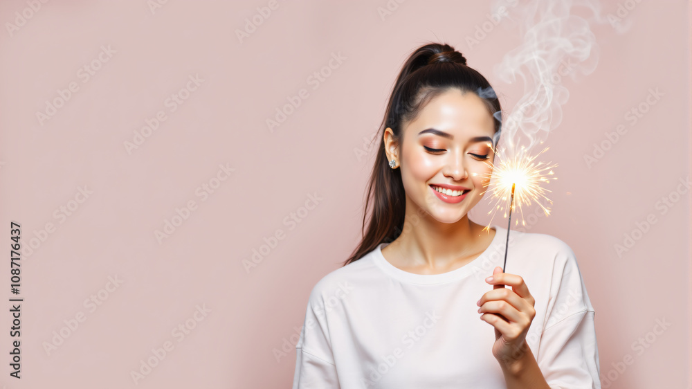 Hand Holding Sparkler with Gentle Light and Minimal Gradient Background Hand Holding Sparkler with Gentle Light and Minimal Gradient Background