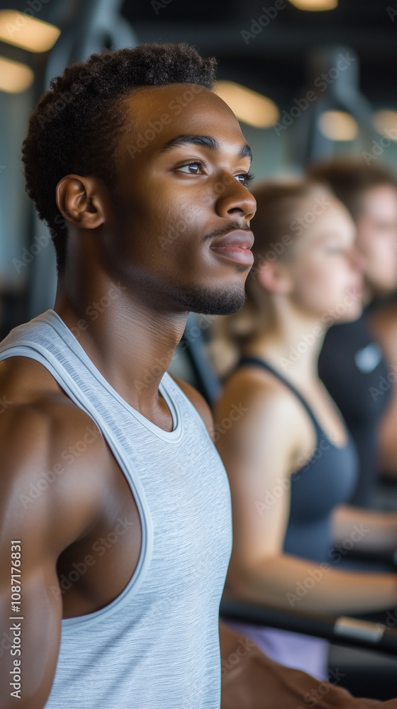 Diverse gym-goers participating in a group workout session. Diverse gym-goers participating in a group workout session.