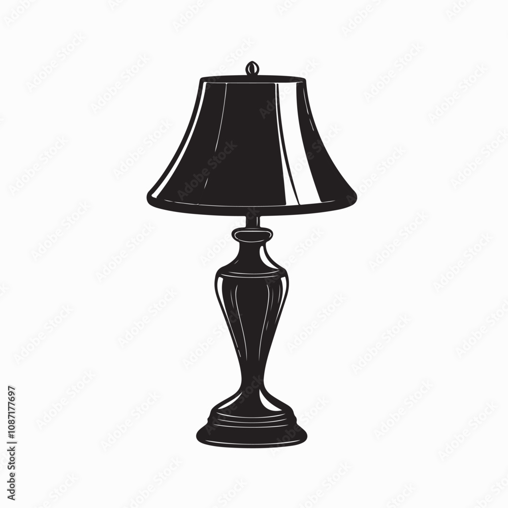 Obraz premium Table lamp silhouette vector illustration. Desk Lamp Modern Black Silhouette Vector Illustration. 