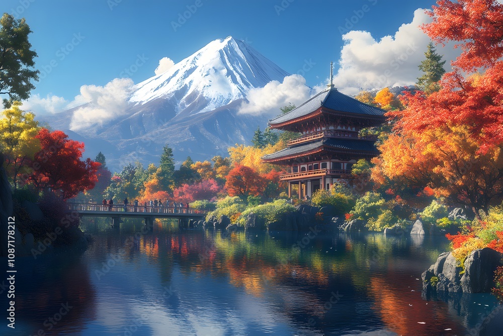 Autumn landscape with blue lake and many red leaves above. digital illustration art.
Autumn landscape with blue lake and many red leaves above. digital illustration art.