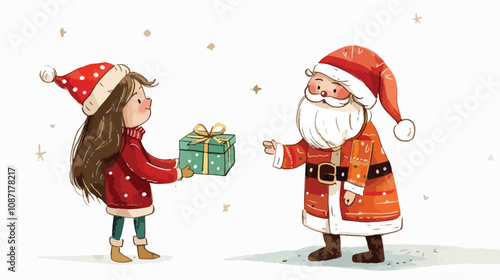 Cheerful Christmas Illustration of Little Girl Celebrating Holiday