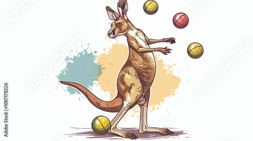 Circus Kangaroo Standing on Ball and Juggling with Balls