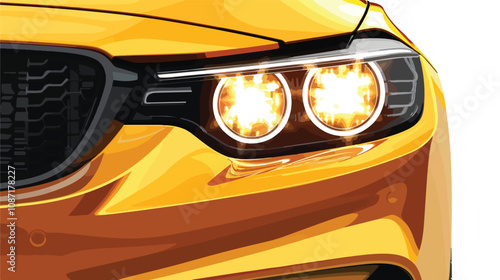 Close-up Car Headlight Front View Flat Style