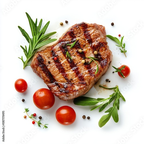 pork steak top view full length isolated on white background