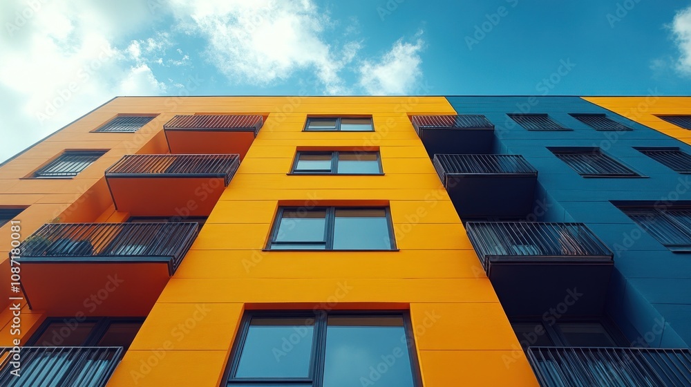 Colorful modern apartment building with balconies and blue sky. Colorful modern apartment building with balconies and blue sky.