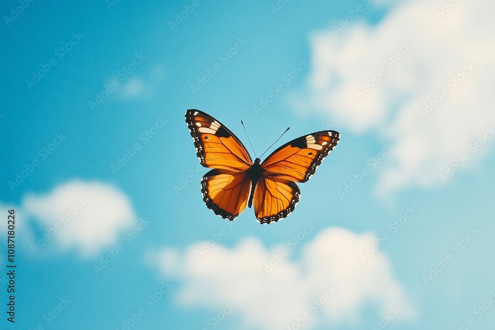 Obraz premium Majestic Monarch: A Butterfly's Grace Against a Bright Sky