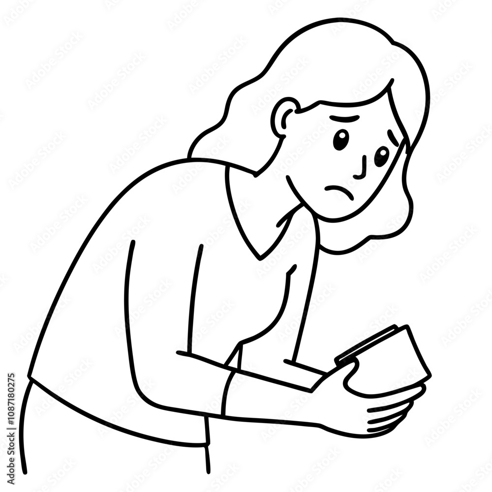 woman who has lost wallet looks anxiously woman who has lost wallet looks anxiously