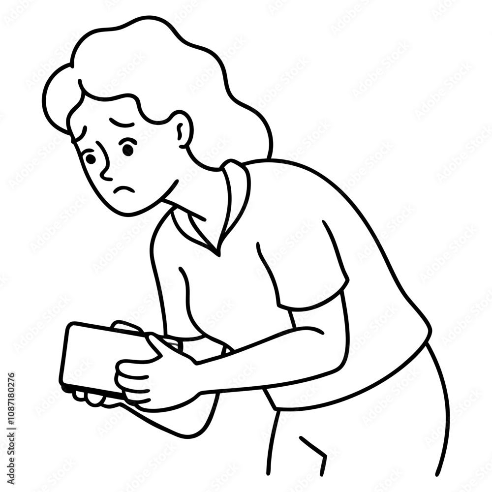 woman who has lost wallet looks anxiously woman who has lost wallet looks anxiously