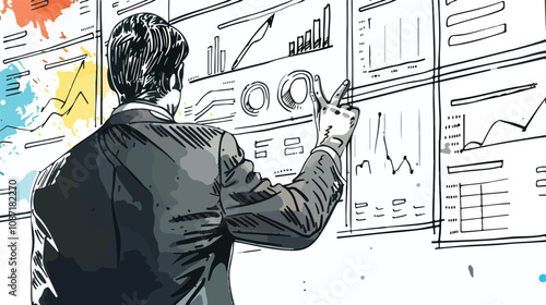 Close View of Businessman Touching Screen with Market Data