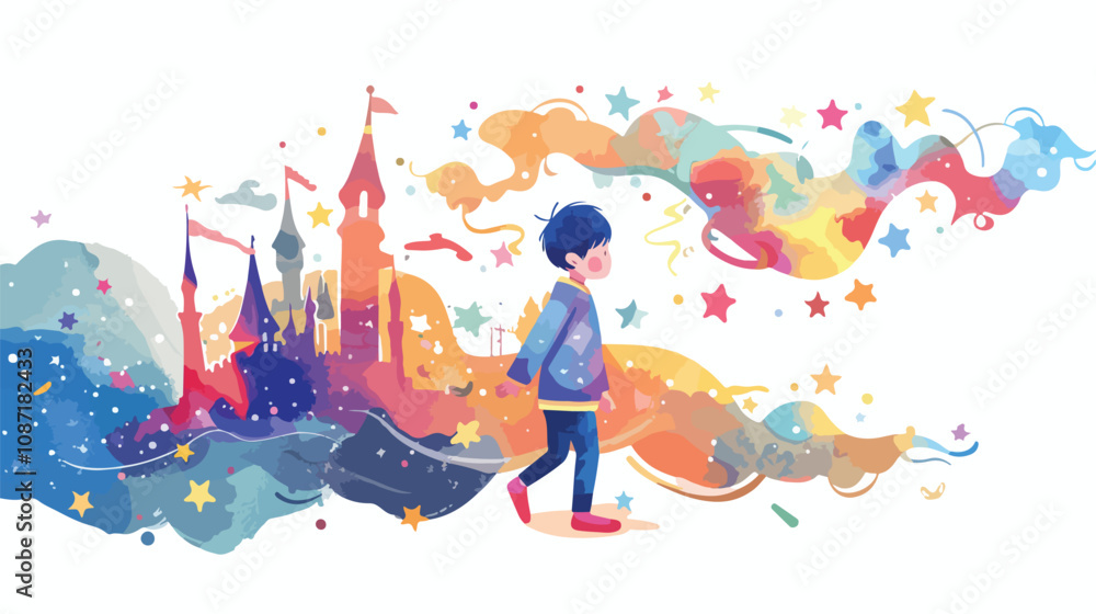 Fototapeta premium Childhood Magic Mixed Media Flat Vector Illustration