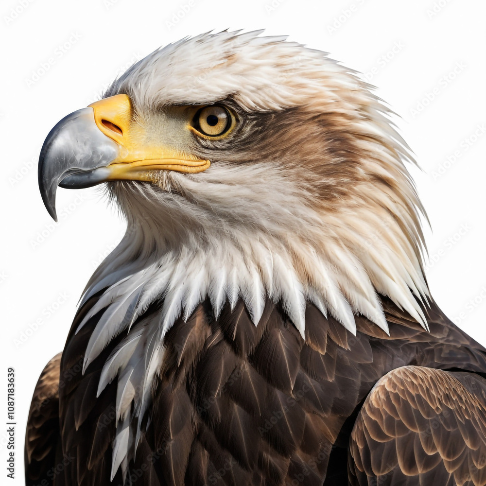 Majestic Bald Eagle Portrait on White Background Wildlife Photography Concept. Majestic Bald Eagle Portrait on White Background Wildlife Photography Concept.