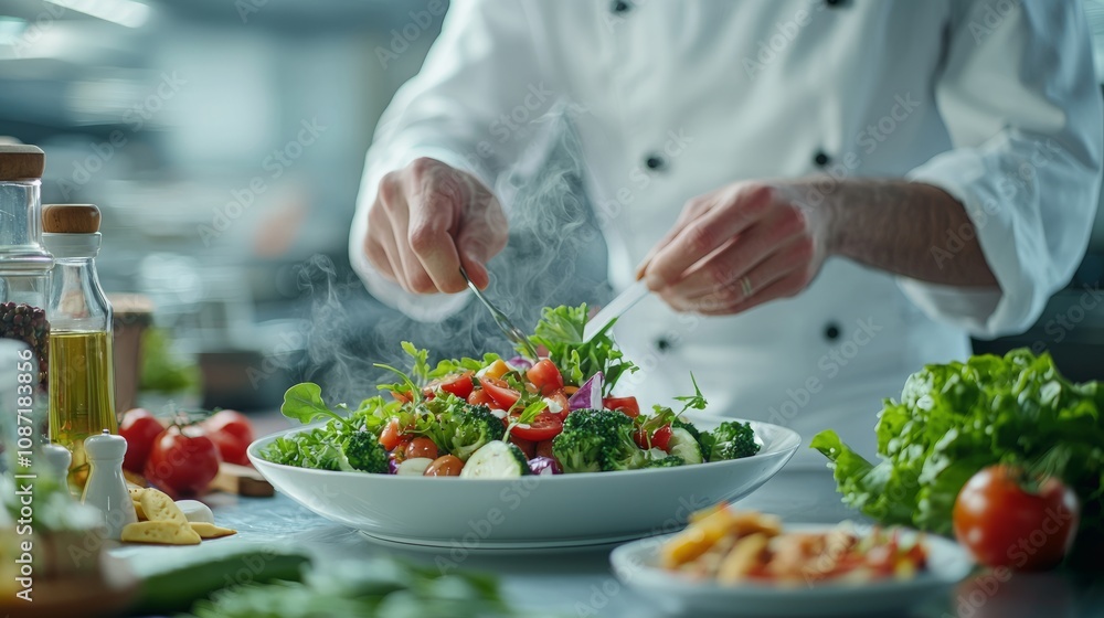 Fresh Salad Preparation in Professional Kitchen Fresh Salad Preparation in Professional Kitchen