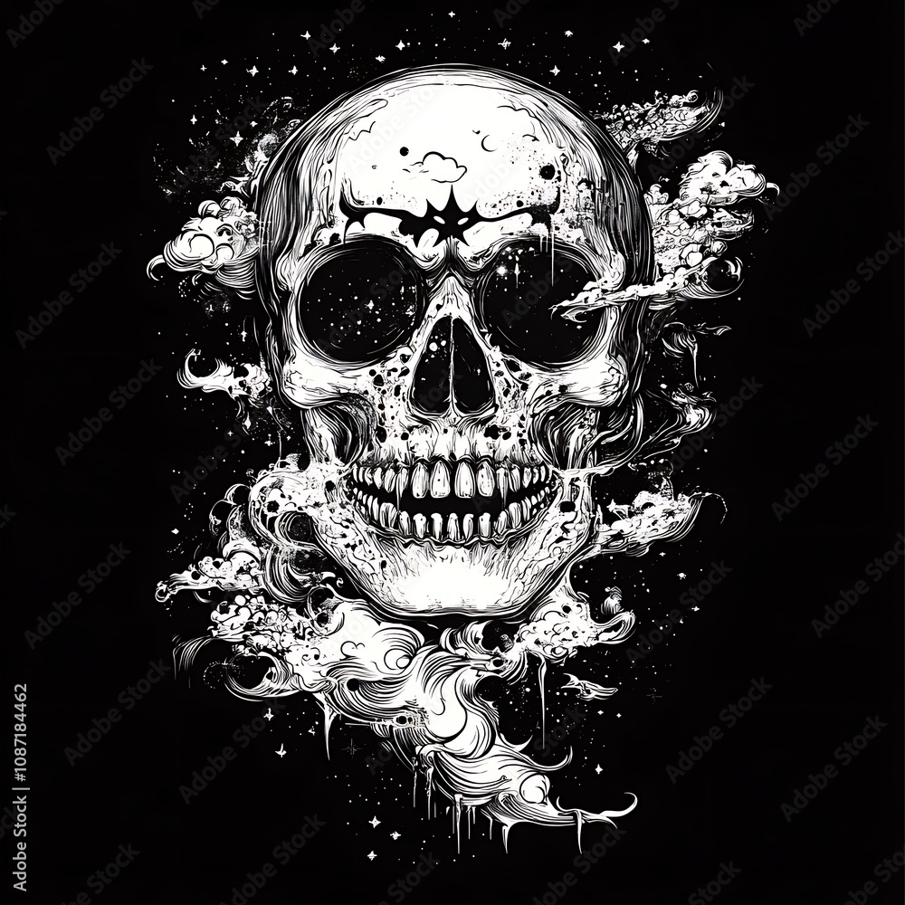 Skull with Clouds and Stars Skull with Clouds and Stars