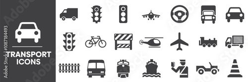 Transport Care Icons Set, Containing All Transport Icons Outlines, Vector Illustration Collection Editable eps10