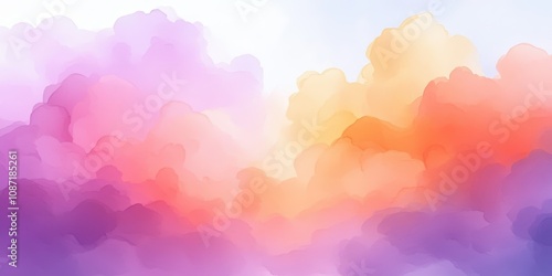 Purple magenta pink peach coral orange yellow beige white abstract watercolor. Art background. Light pastel pale soft. Design. Template. Mother's day, valentine, birthday. Romantic sky,colorful clouds