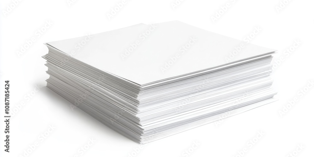 A collection of printed paper sheets is seen, positioned separately against a white background, clearly demonstrating the stack of papers. A collection of printed paper sheets is seen, positioned separately against a white background, clearly demonstrating the stack of papers.