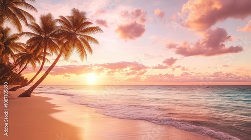 Sunset Serenity Tropical Beach Scenic Landscape Calm Waters Peaceful Retreat