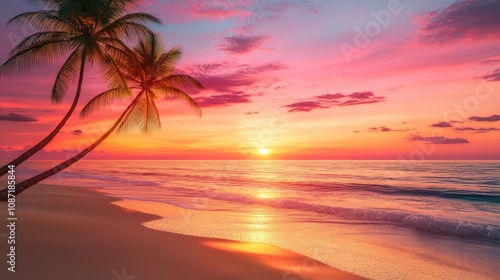 Sunset Over Tropical Beach Relaxing Evening Landscape Photography Coastal Serenity Nature's Beauty