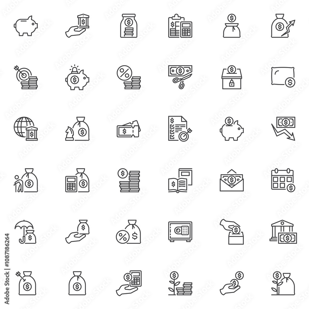 Money savings line icons set Money savings line icons set