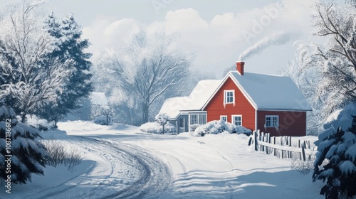 Challenging winter conditions arise from heavy snowfall, making travel to home difficult. The scene captures winter conditions beautifully, with ample space for text.