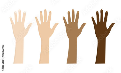 vector hands with different skin colors. Flat design cartoon