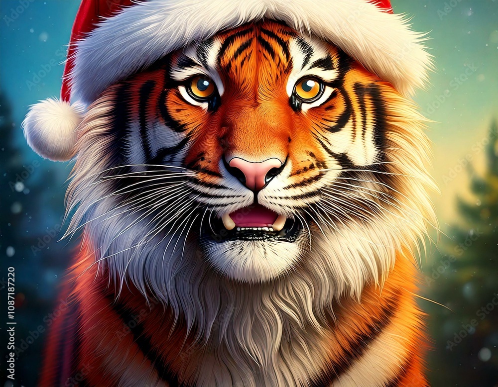 Tiger with Christmas hat Tiger with Christmas hat
