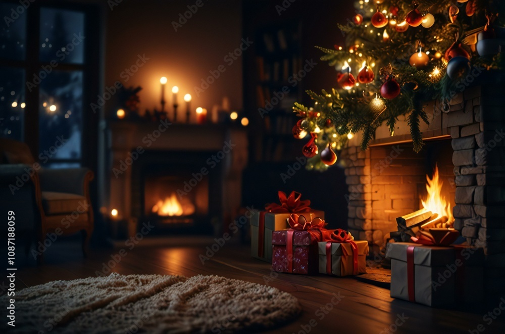 fireplace with christmas tree and decorations fireplace with christmas tree and decorations
