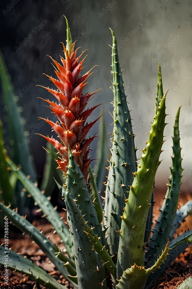 Vibrant Green Aloe Plant with Red-Tipped Spikes - A Study of Desert Flora Textures and Colors, Perfect for Botanical Projects, Natural Textures, and Succulent Enthusiasts Vibrant Green Aloe Plant with Red-Tipped Spikes - A Study of Desert Flora Textures and Colors, Perfect for Botanical Projects, Natural Textures, and Succulent Enthusiasts